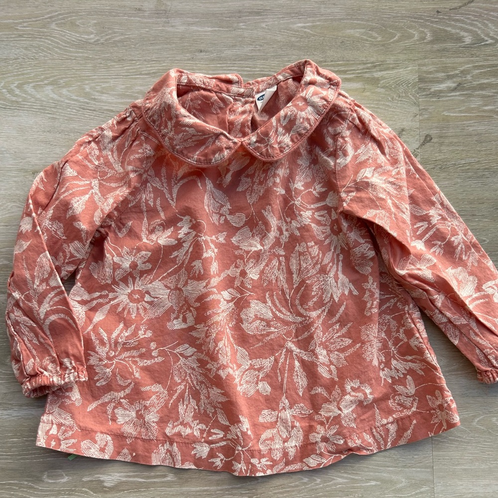 Old Navy Dusty Pink Floral Collared Blouse - 12-18 months